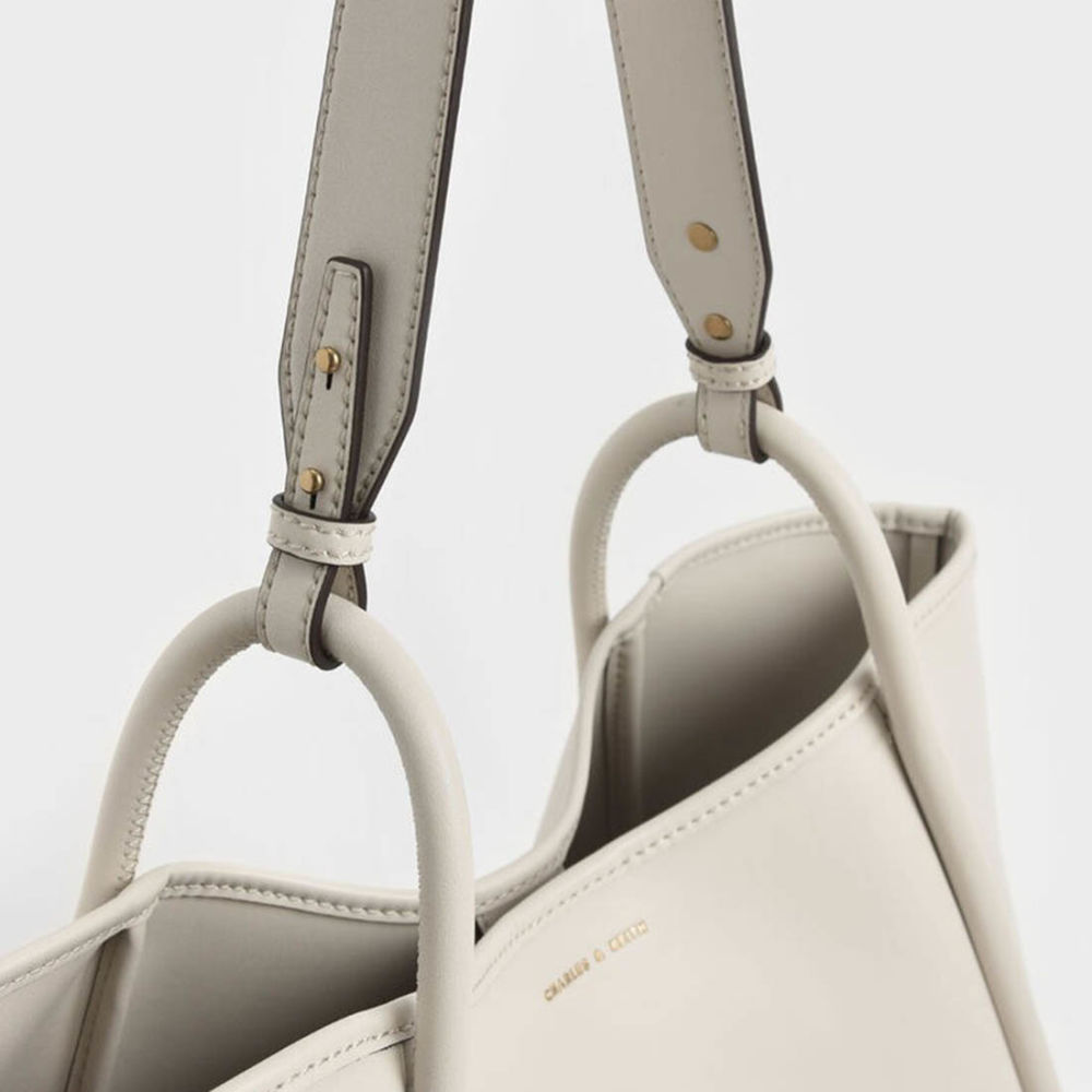 Charles & Keith Lyla Tubular Small Cream Tote Bag-thumb-2