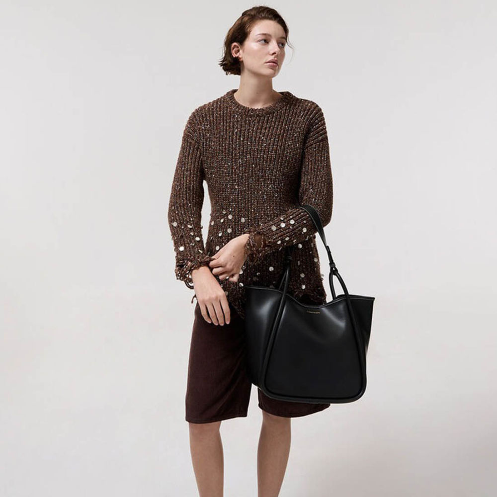 Charles & Keith Lyla Tubular Small Black Tote Bag-4