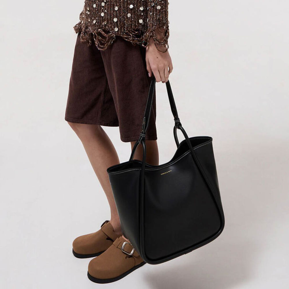 Charles & Keith Lyla Tubular Small Black Tote Bag-3