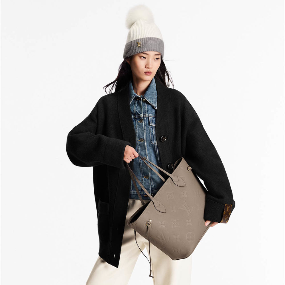 Louis Vuitton Solid Shades Embossed Neverfull Beige Tote Bag-7