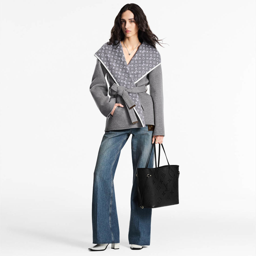 Louis Vuitton Solid Shades Embossed Neverfull Black Tote Bag-7