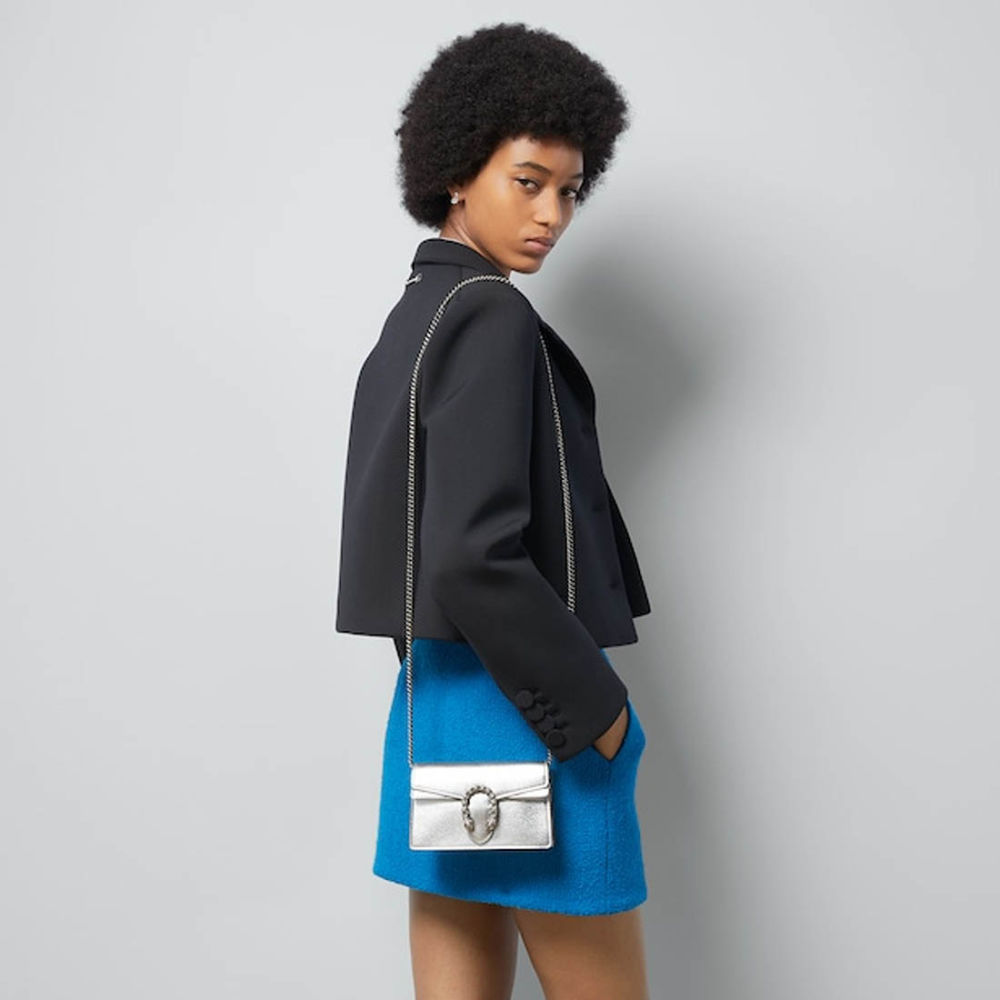 Gucci Crystal Dragon Silver Leather Crossbody Bag-3