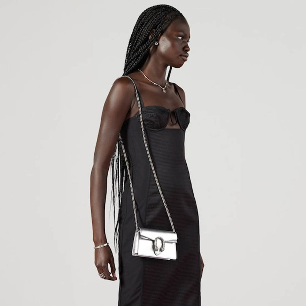 Gucci Crystal Dragon Silver Leather Crossbody Bag-4