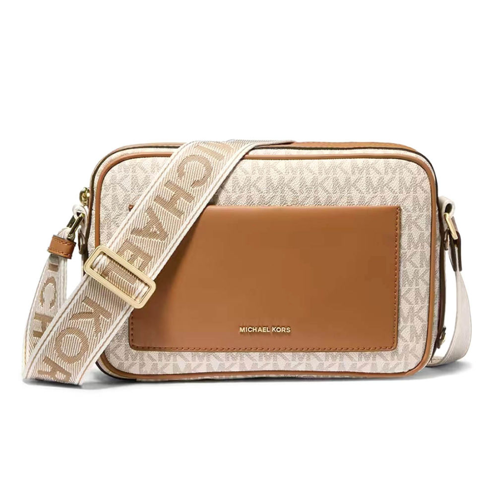 Michael Kors Maeve White & Brown Crossbody Sling Bag-thumb-0