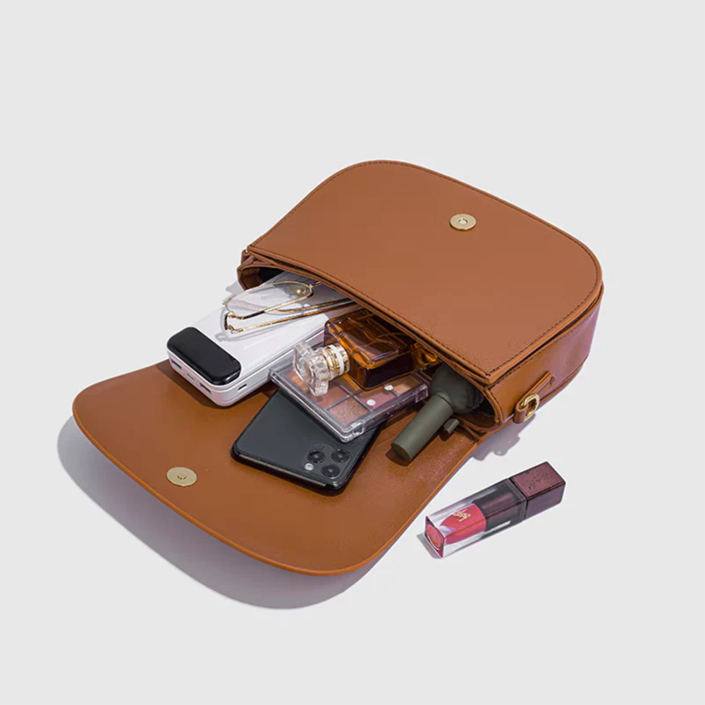 Zara Embroidered Brown Leather small Shoulder Bag-thumb-3