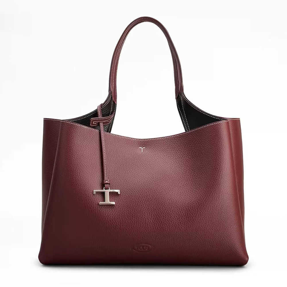 Tod's Boston Coffee Leather Tote Bag-thumb-0
