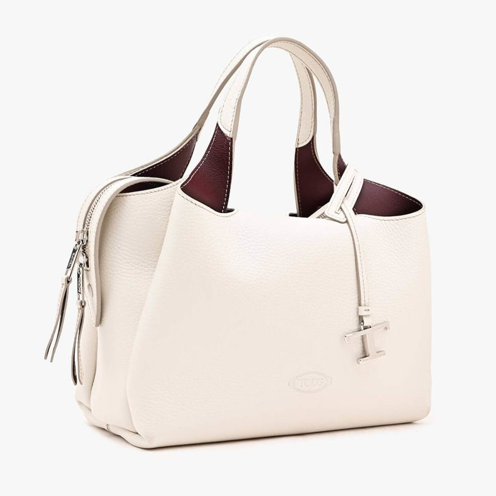 Tod's Boston White Leather Tote Bag-1