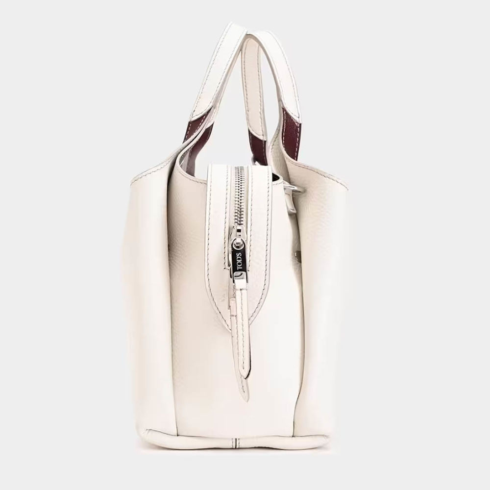 Tod's Boston White Leather Tote Bag-3