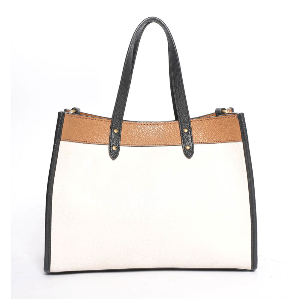 Coach Field White & Brown Tote Bag-1