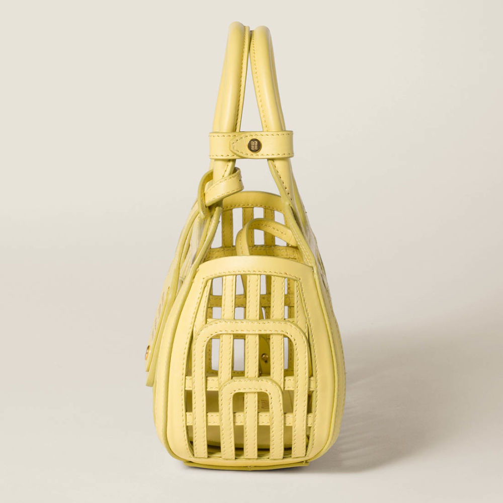 Miu Miu Leather Trimmed Large Yellow Bucket Bag-3