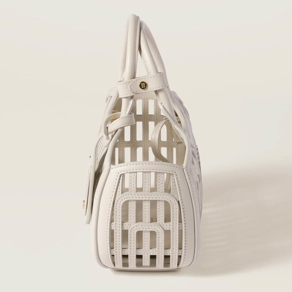 Miu Miu Leather Trimmed Large White Bucket Bag-3