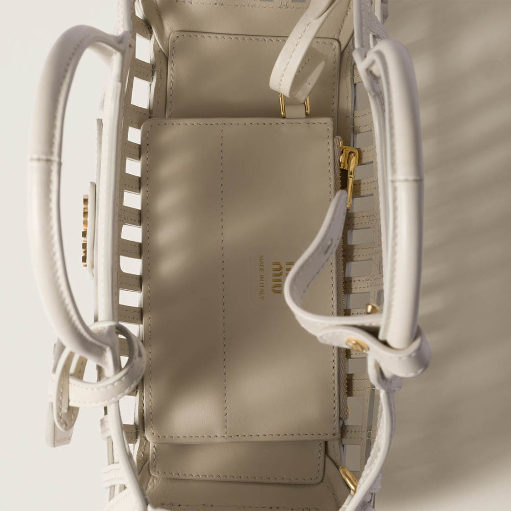 Miu Miu Leather Trimmed Large White Bucket Bag-4