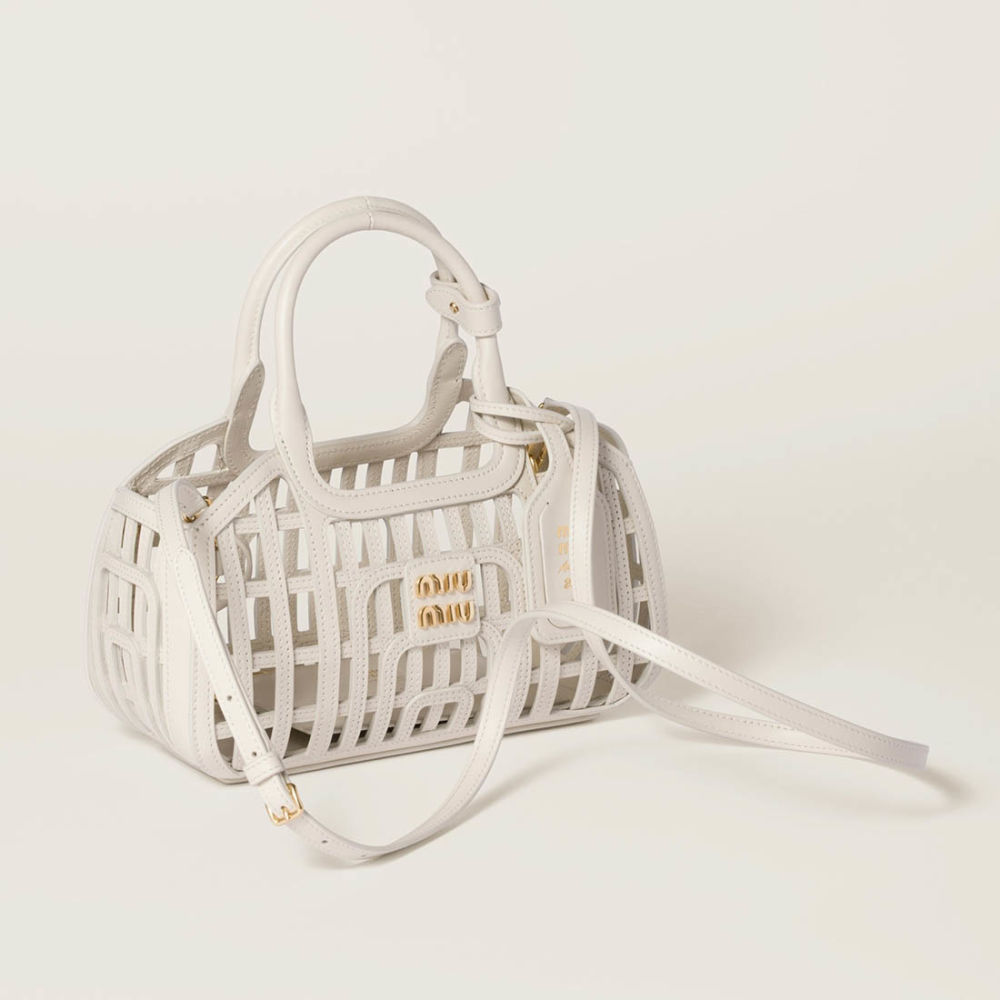 Miu Miu Leather Trimmed Large White Bucket Bag-2