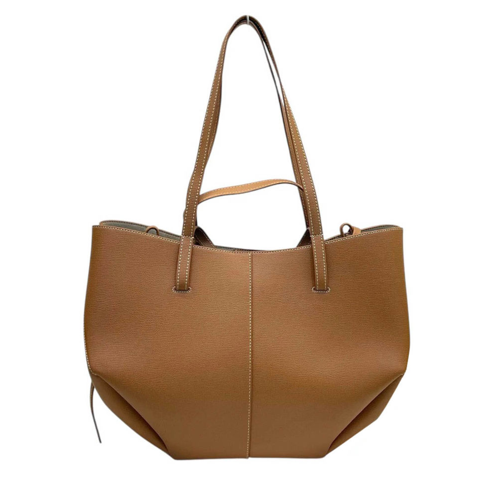 Polene Grained Brown Leather Tote Bag-1