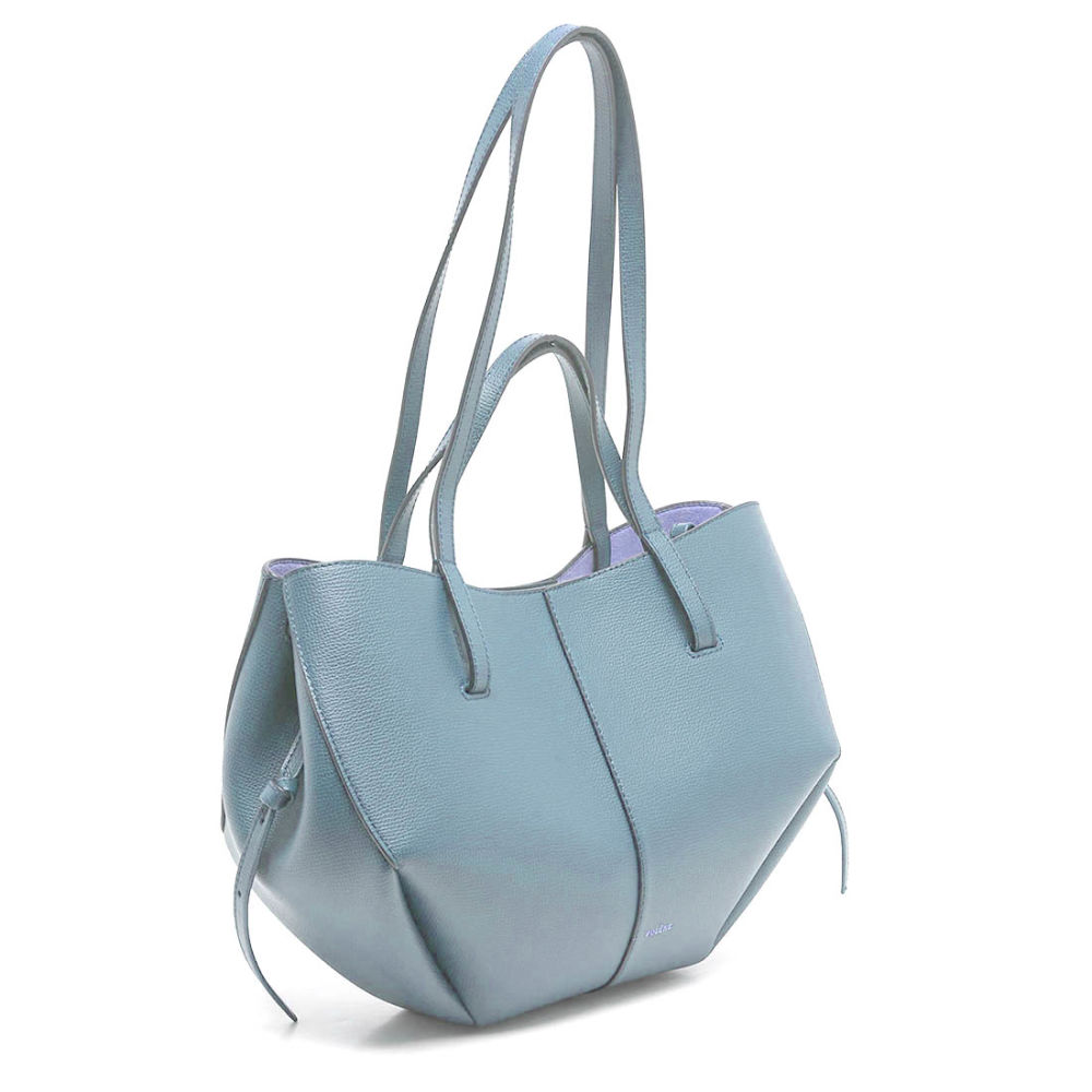 Polene Grained Blue Leather Tote Bag-2
