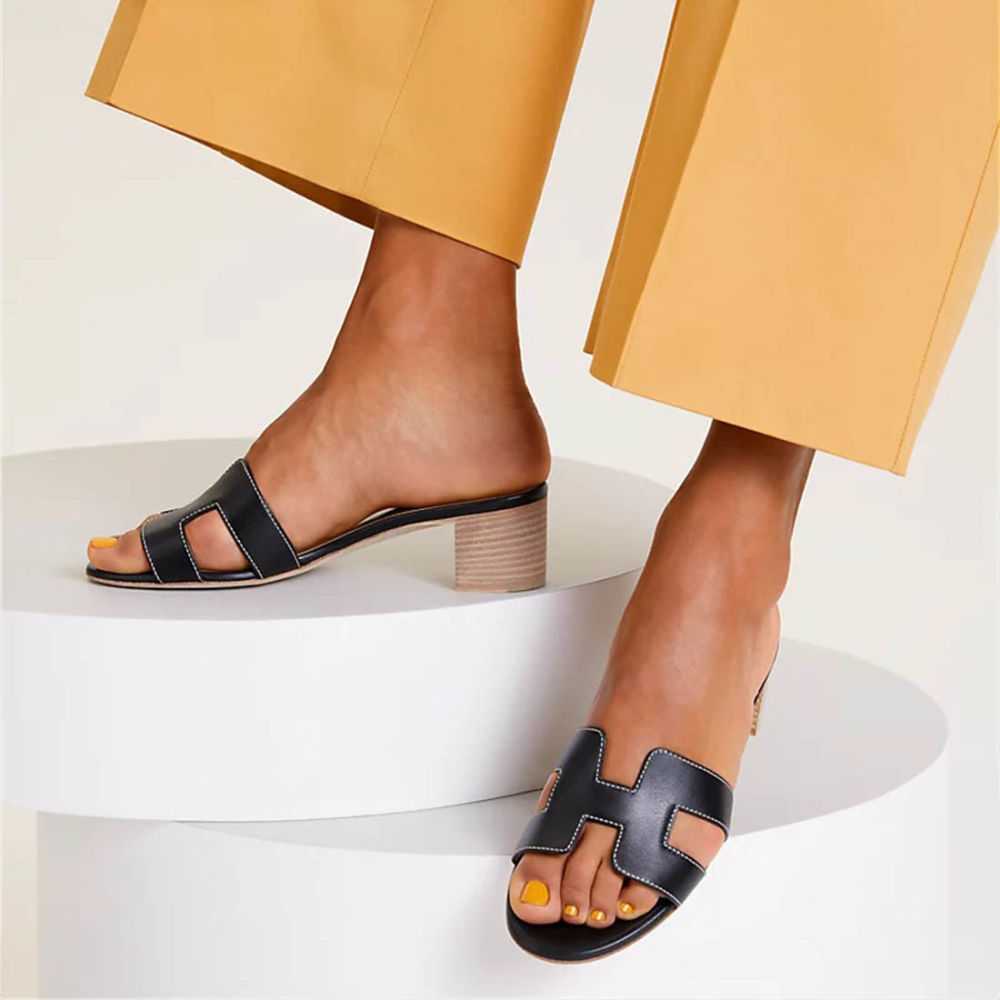 Hermes Oasis Black Heel Sandal-5