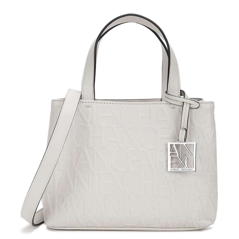 Armani Exchange Glossy White Embossed Logo Tote Bag-thumb-0