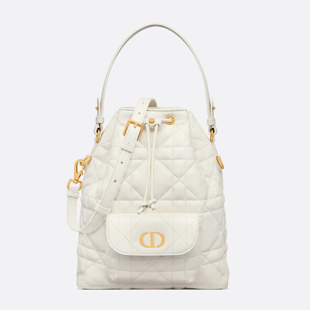 Dior Caro Mini White Bucket Bag-thumb-0
