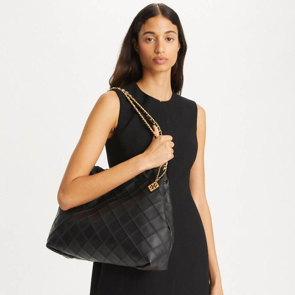 Tory Burch Fleming Drawstring Leatherite Black Hobo Bag-thumb-1