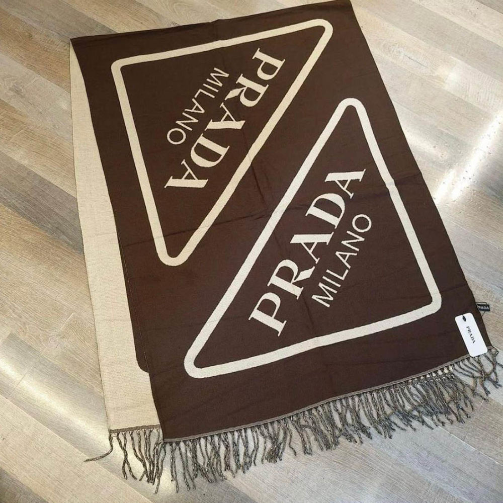 Prada Milano Symbole Reversible Dark Brown Wool-Cashmere Scarf-1