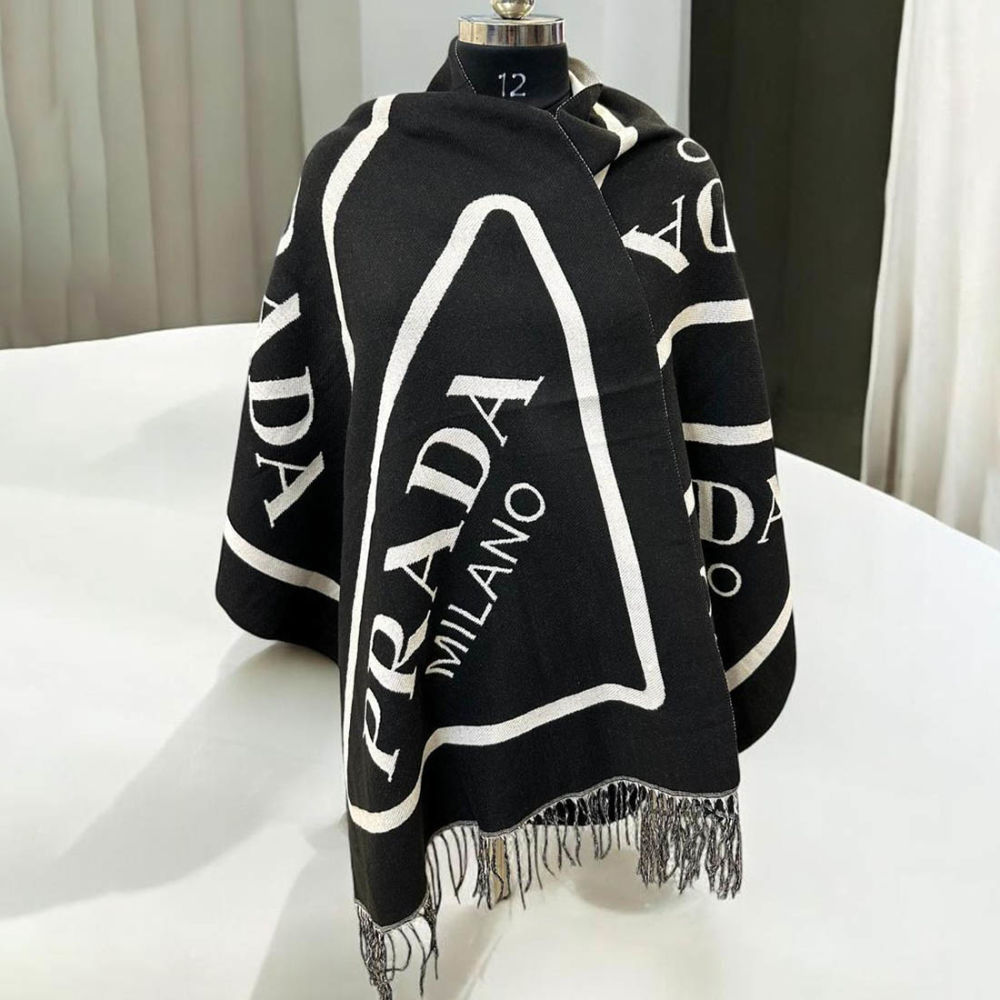 Prada Milano Symbole Reversible Black Wool-Cashmere Scarf-1