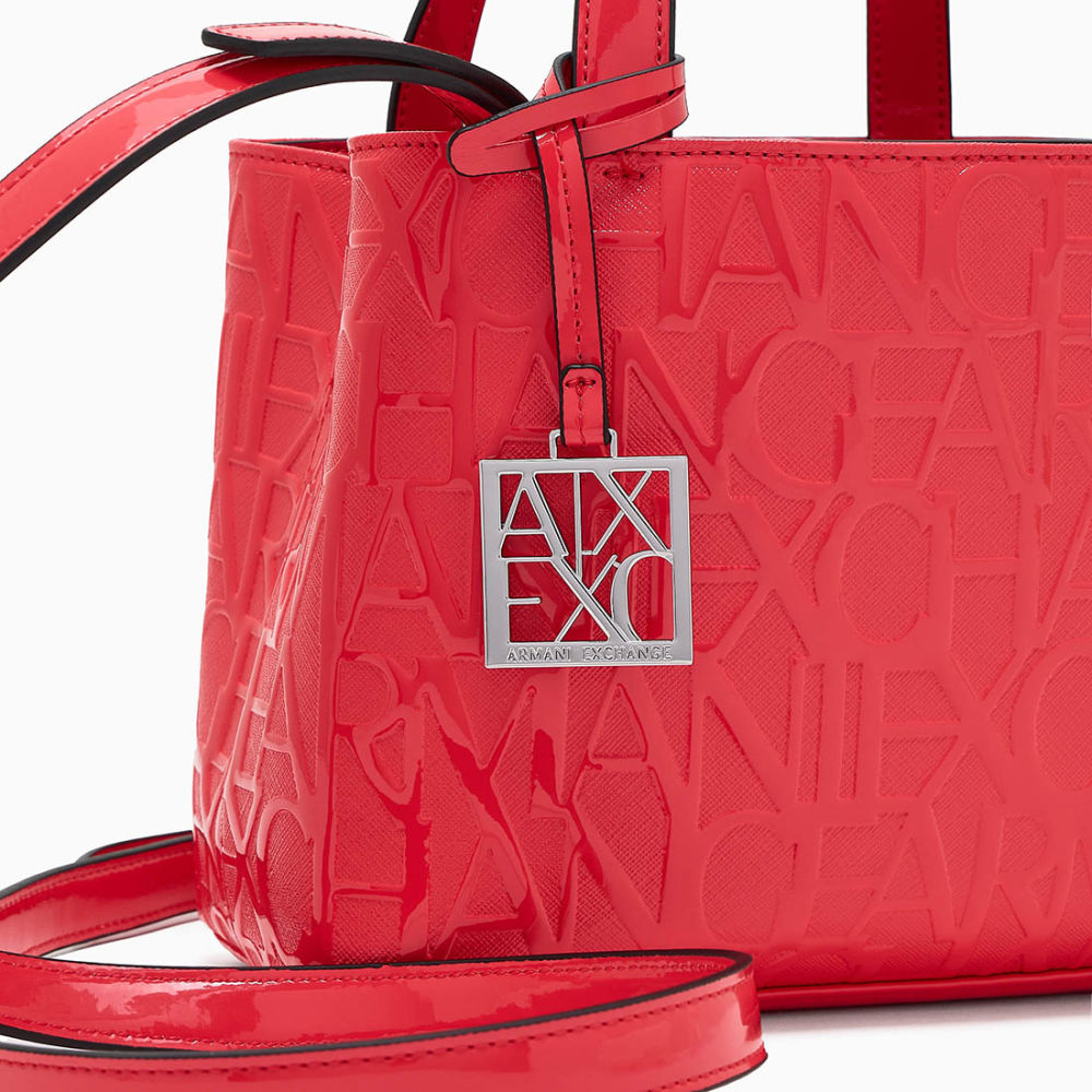 Armani Exchange Glossy Red Embossed Logo Tote Bag-3