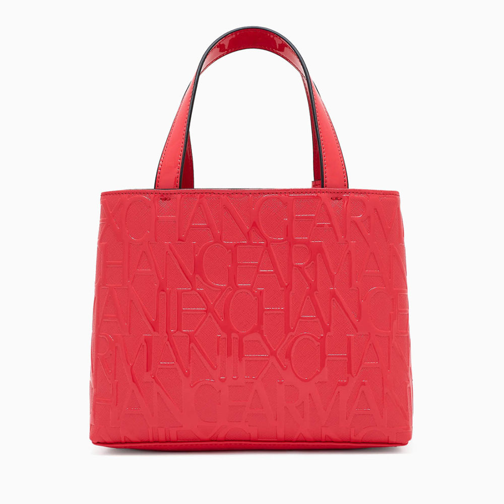Armani Exchange Glossy Red Embossed Logo Tote Bag-2