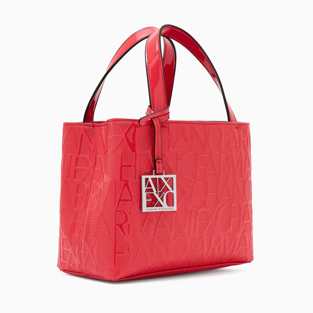 Armani Exchange Glossy Red Embossed Logo Tote Bag-1