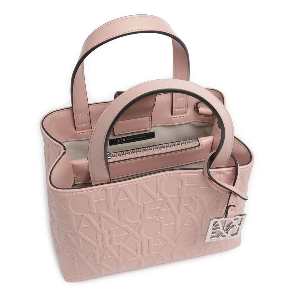 Armani Exchange Glossy Embossed Logo Pink Tote Bag-2