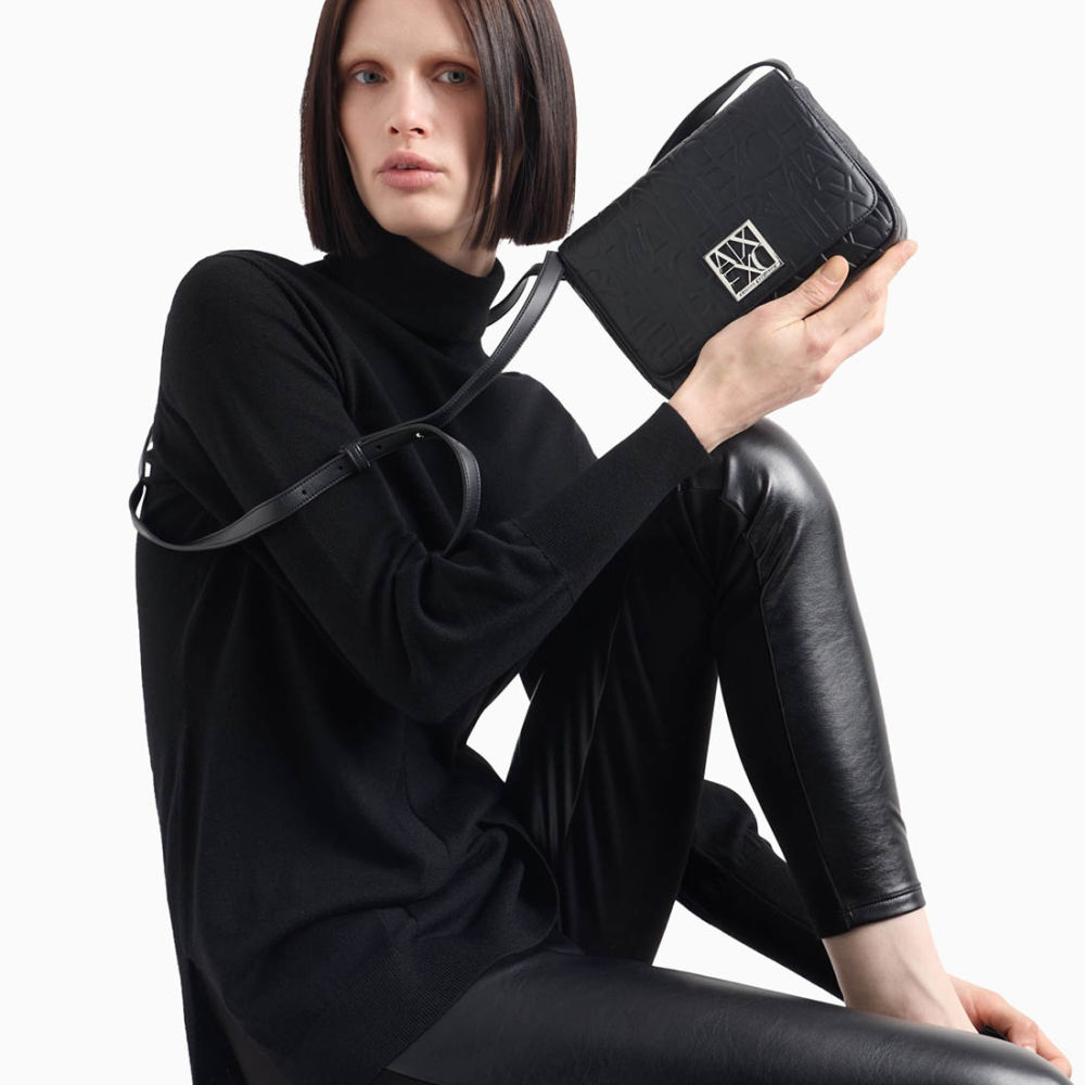 Armani Exchange Emboss Logo Black Sling Bag-thumb-4