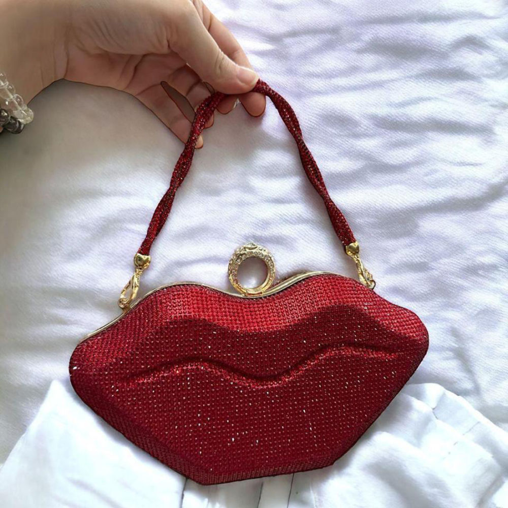 Swvaroski Lip Shape Party Wear Red Clutch Bag-1