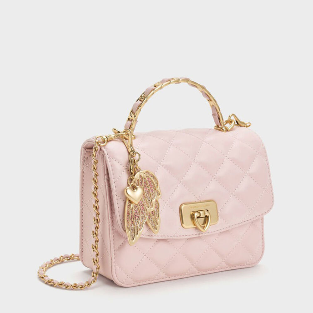 Charles & Keith Cressida Quilted Qiki Pink Sling Bag-1