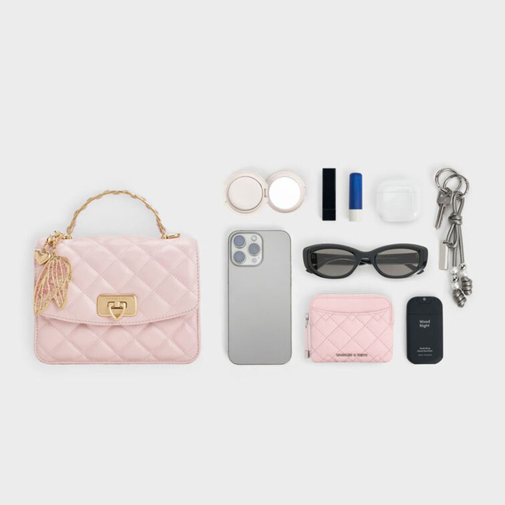 Charles & Keith Cressida Quilted Qiki Pink Sling Bag-11