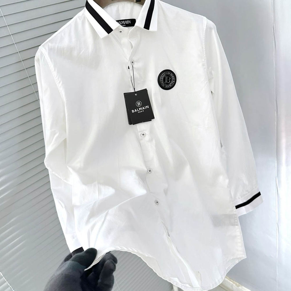 Balmain Embroidered White Premium Cotton Shirt-thumb-1