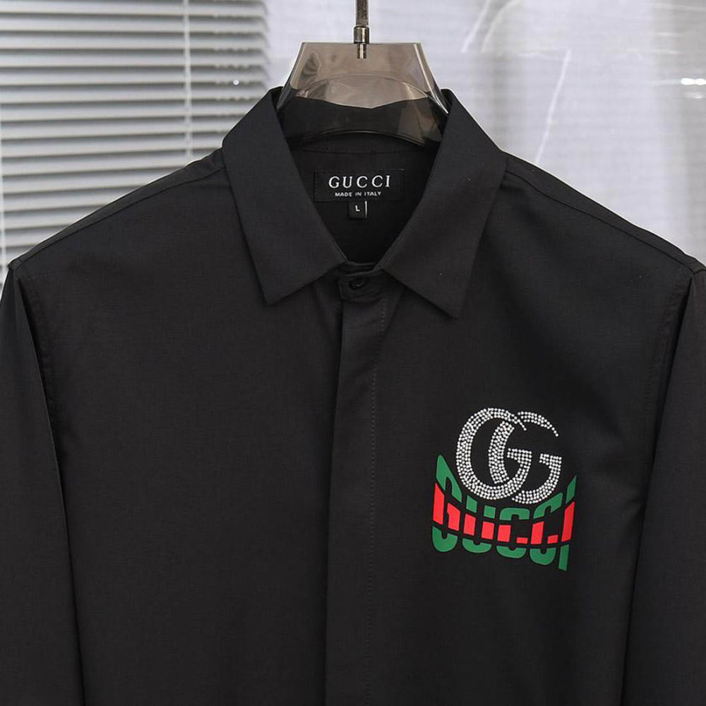 Gucci GG Embroidery Black Cotton Shirt-2