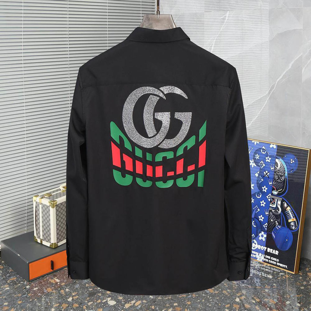 Gucci GG Embroidery Black Cotton Shirt-1