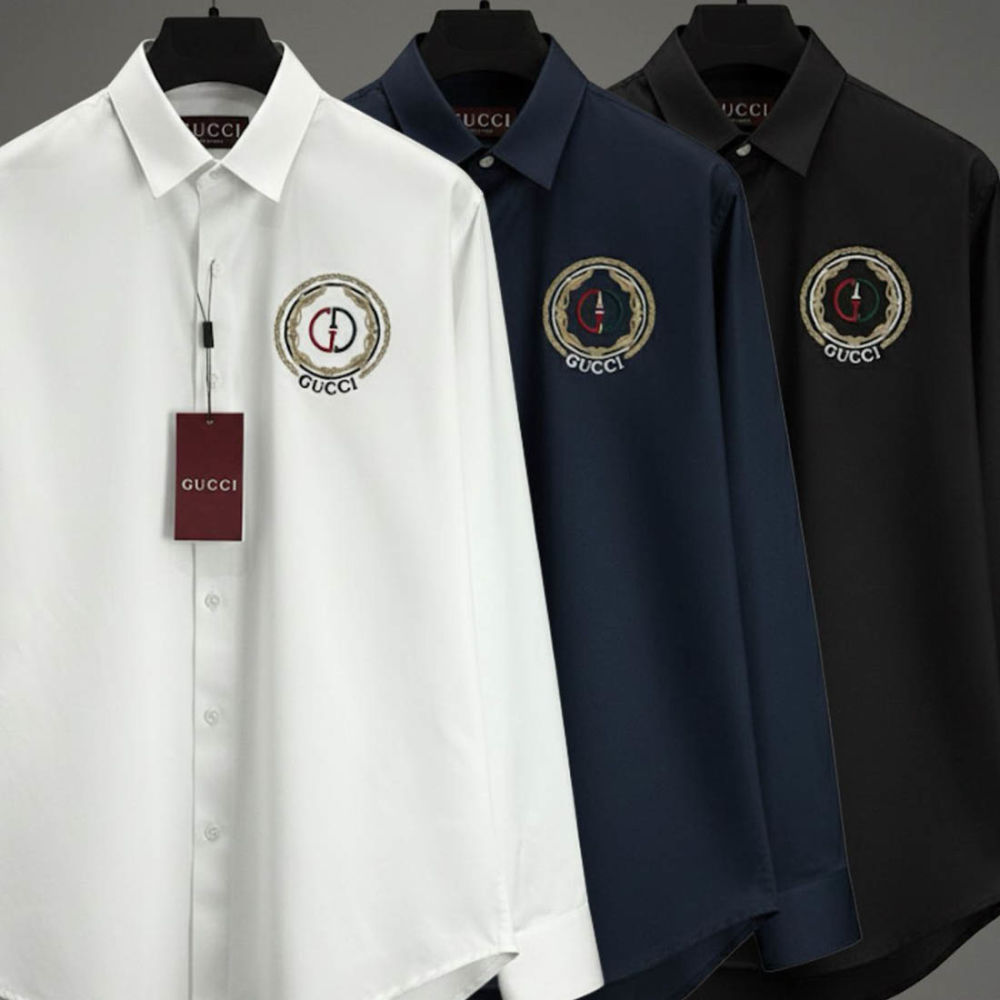 Gucci GG Embroidery Black Cotton Shirt-3