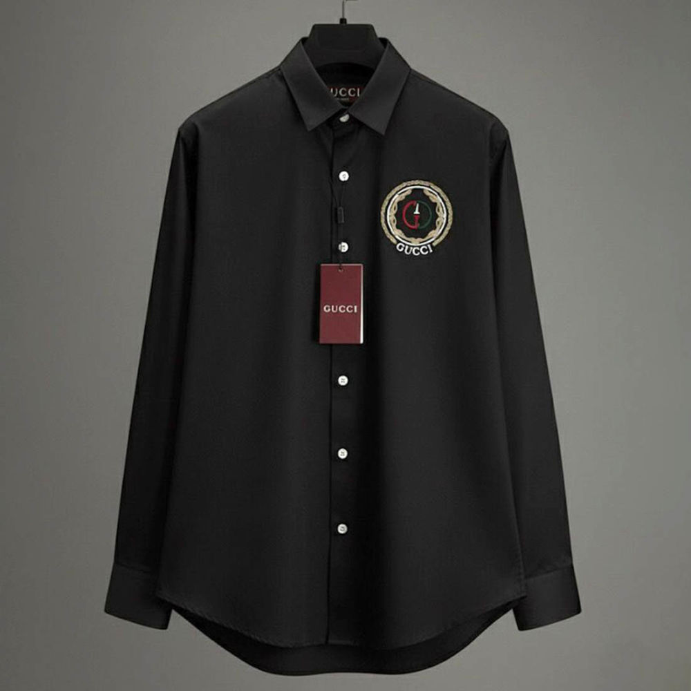 Gucci GG Embroidery Black Cotton Shirt-1