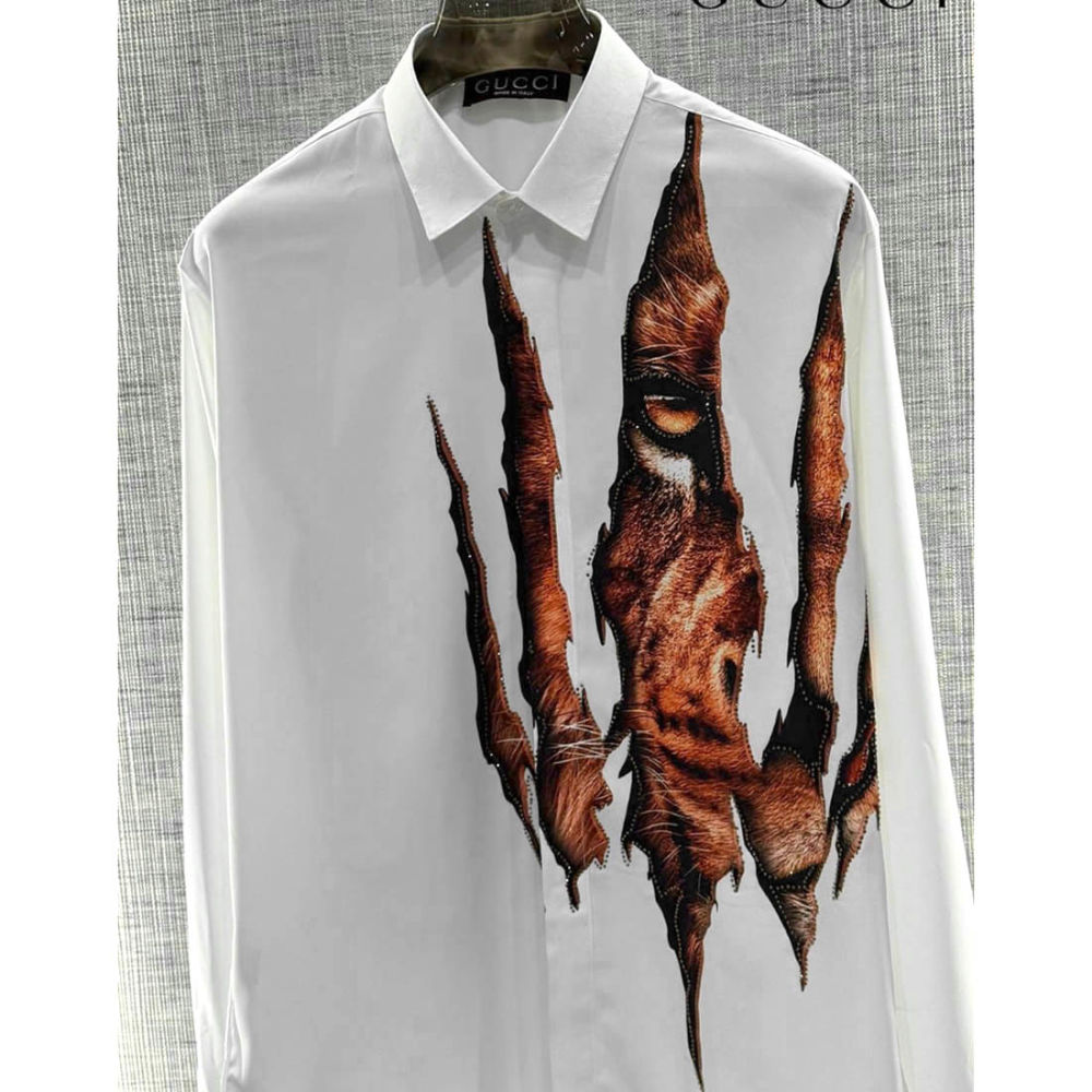 Gucci Tiger Claw & Eye Graphic White Cotton Shirt-2
