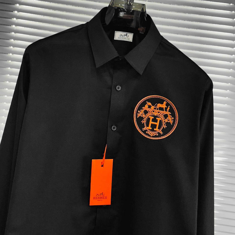 Hermès H Logo Embroidery Black Premium Shirt-thumb-1