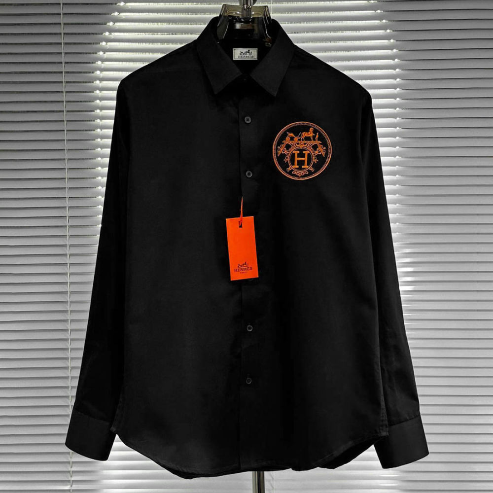 Hermès H Logo Embroidery Black Premium Shirt-thumb-0