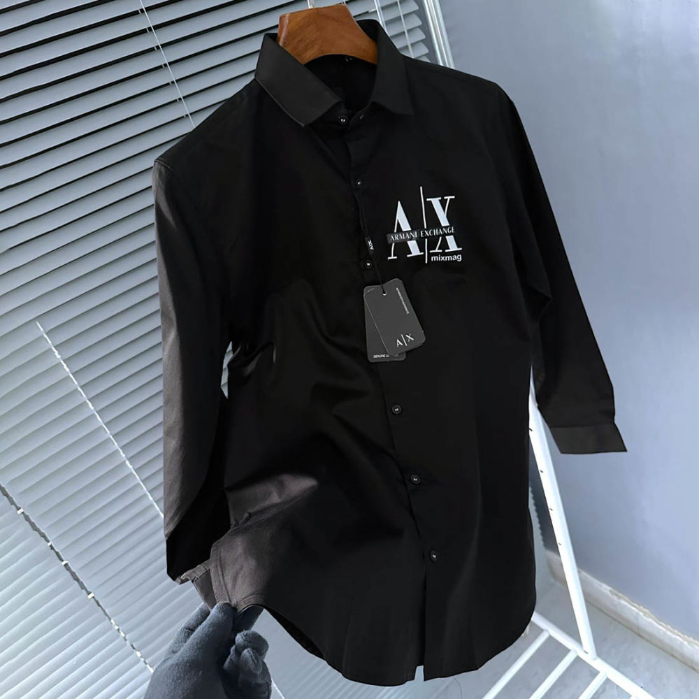 Armani Exchange Men's Mixmag Regular Fit Black Cotton Shirt-thumb-1