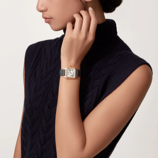 Cartier Santos Dumont quartz movement, rose gold, leather Band watch WGSA0022-8