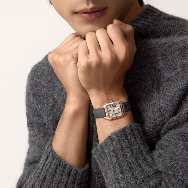 Cartier Santos Dumont quartz movement, rose gold, leather Band watch WGSA0022-7