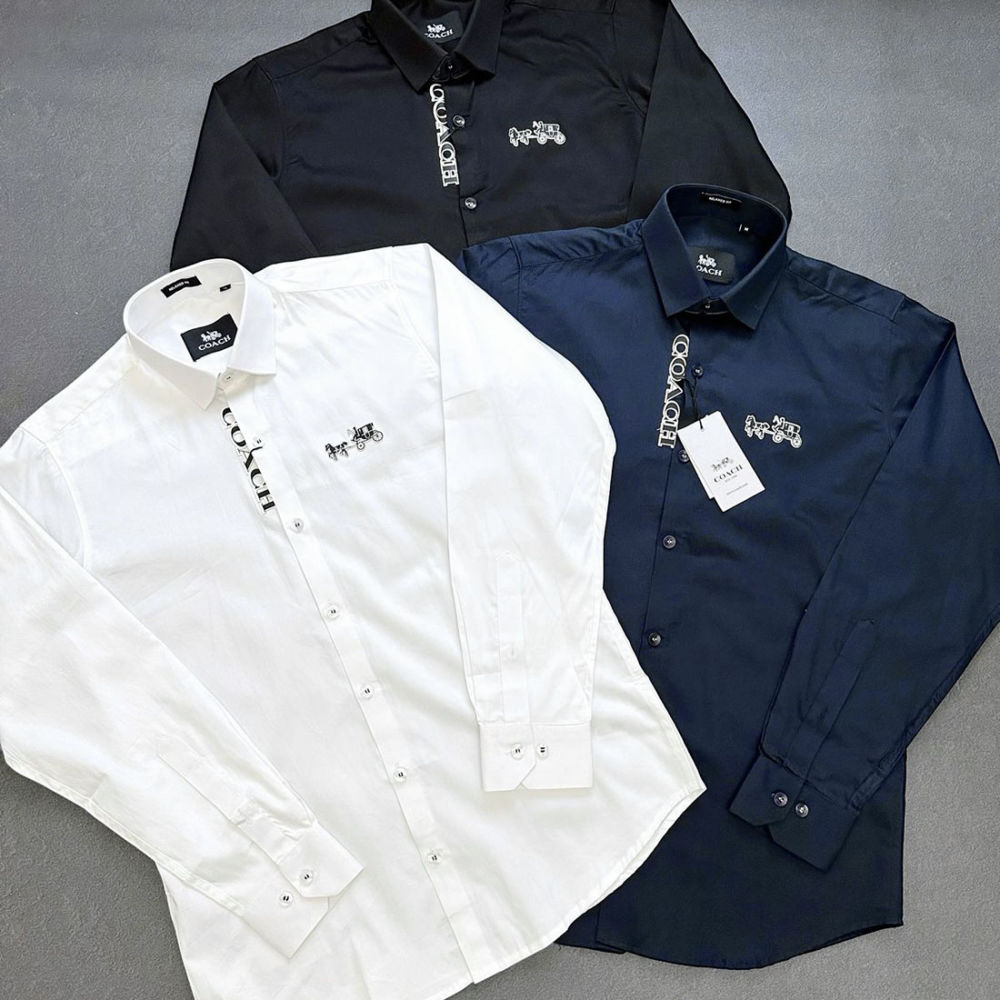 Coach Embroidered Blue Premium Cotton Shirt-2