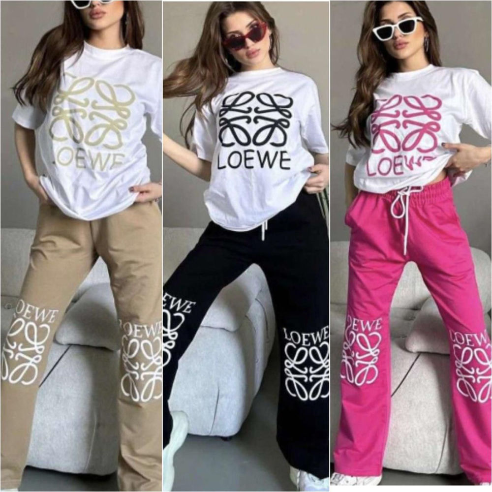 Loewe Embroidered logo White & Beige Premium Co-ord Set-thumb-4