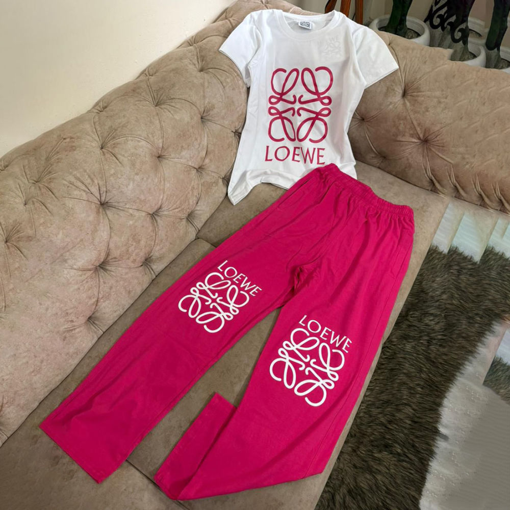 Loewe Embroidered logo White & Pink Premium Co-ord Set-1