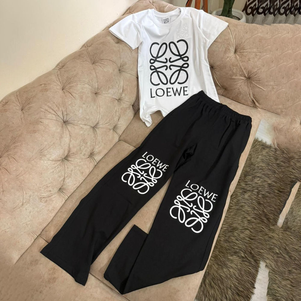 Loewe Embroidered logo White & Black Premium Co-ord Set-thumb-0