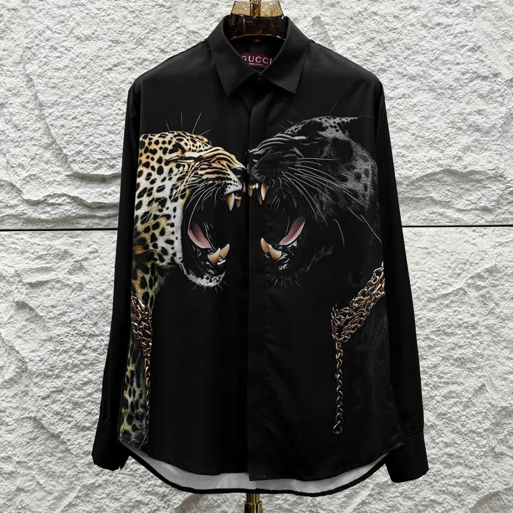 Gucci Leopard and Black Panther Black Cotton Shirt-2