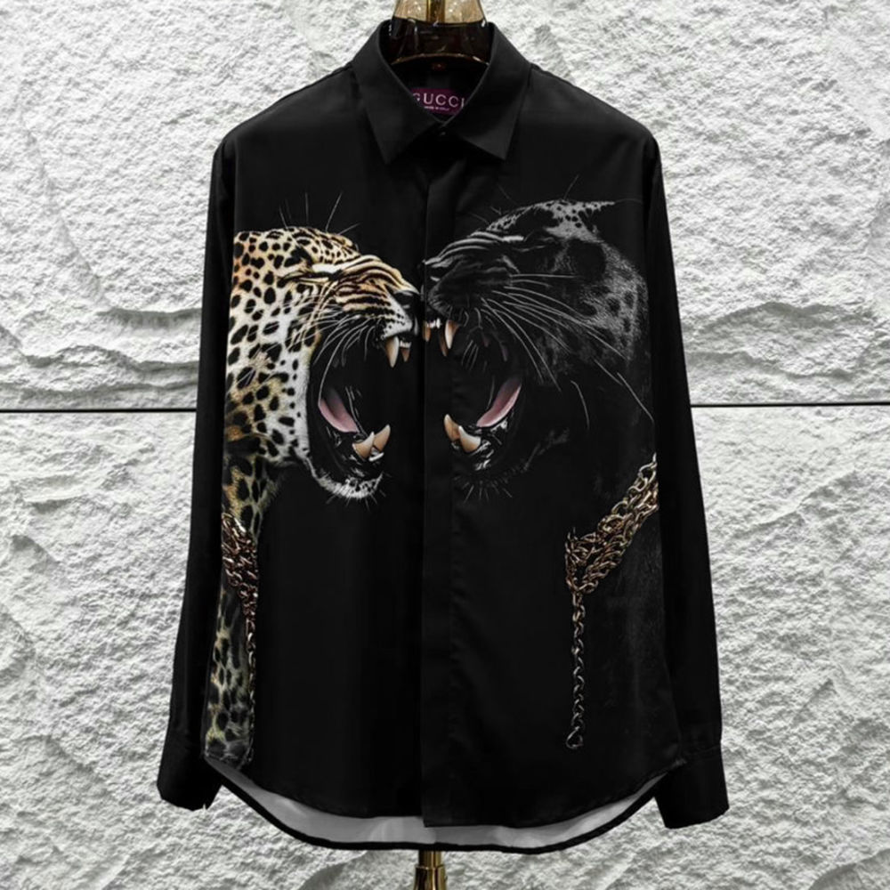 Gucci Leopard and Black Panther Black Cotton Shirt-1